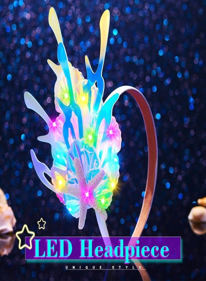 ايفينت طوق رأس حورية البحر المضيء من إيرنت، غطاء رأس على شكل نجم البحر الأزرق، إكسسوارات شعر متوهجة على شكل صدفة بحرية، زي تنكري مستوحى من المحيط للنساء - Image 3